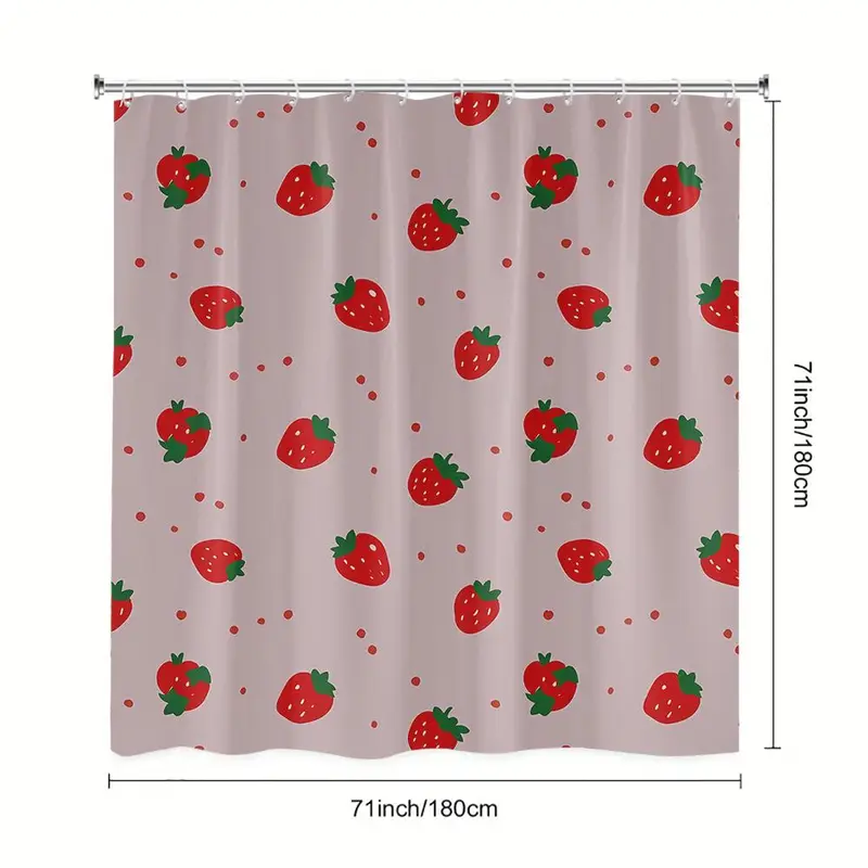 Strawberry Pattern Bathroom Set, 1 Count Shower Curtain Or 4 Counts Shower Curtain & Toilet Cover & Bathroom Mat, Bathroom Accessories for Home Dormitory Hotel Decor 4