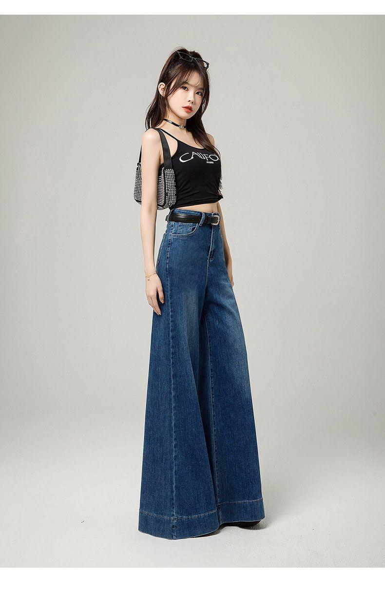 Product Introduction of Quần Jean Xanh Cổ Điển Co Giãn, Dáng Ôm Và Cao, Phong Cách Đi Lại, Hàng Mới Về Mùa Xuân, Quần Ống Rộng, Quần Sàn Xếp Nếp, Dành Cho Nữ 8
