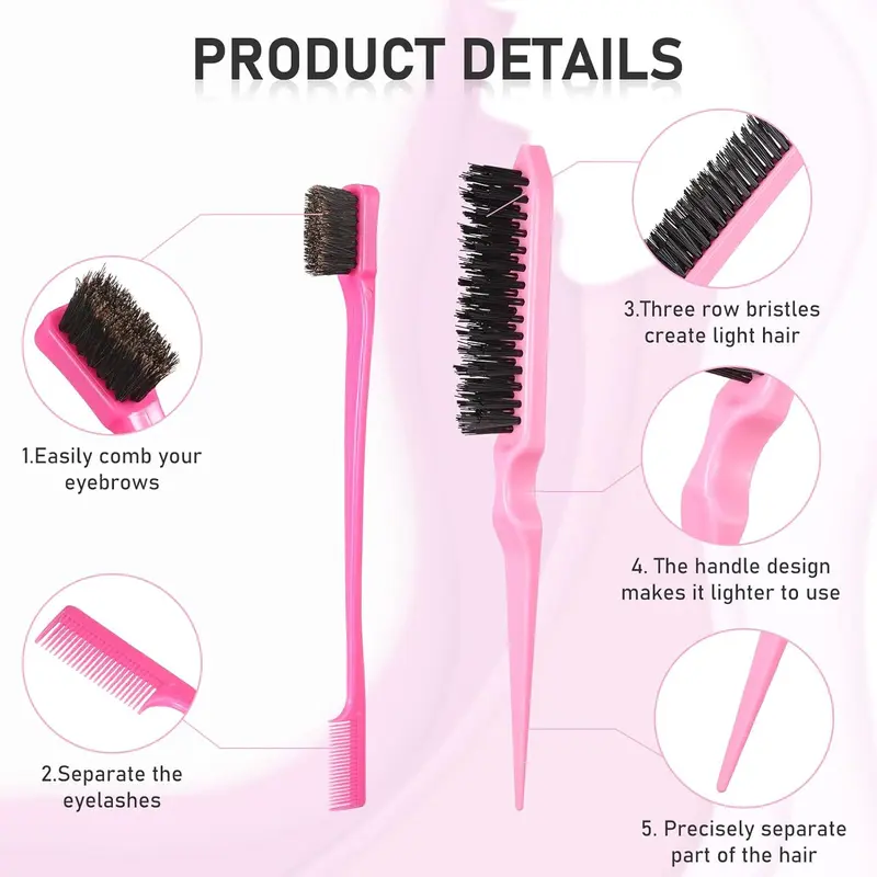 Hair Styling Tool Set, 4 Counts/set Detangling Hair Brush & Rat Tail Comb, Heatless Styling Grooming Tool for Curly Hair 5