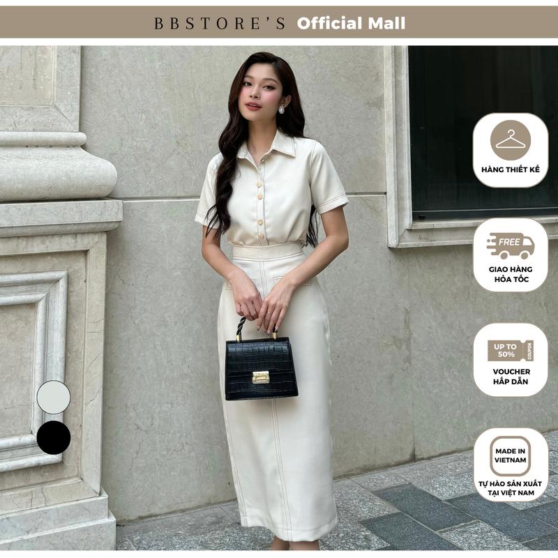 Set Áo Tay Ngắn Phối Chân Váy Suông Dài Đi Làm Dự Tiệc Thanh Lịch (không kèm thắt lưng) BBSTORE’S - K3265 Nữ Women