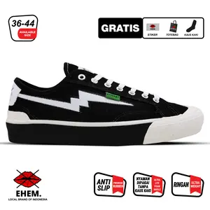 Ehem Company - Sepatu Sneakers Unisex Pria Wanita Dexter Black White Casual Canvas Shoes