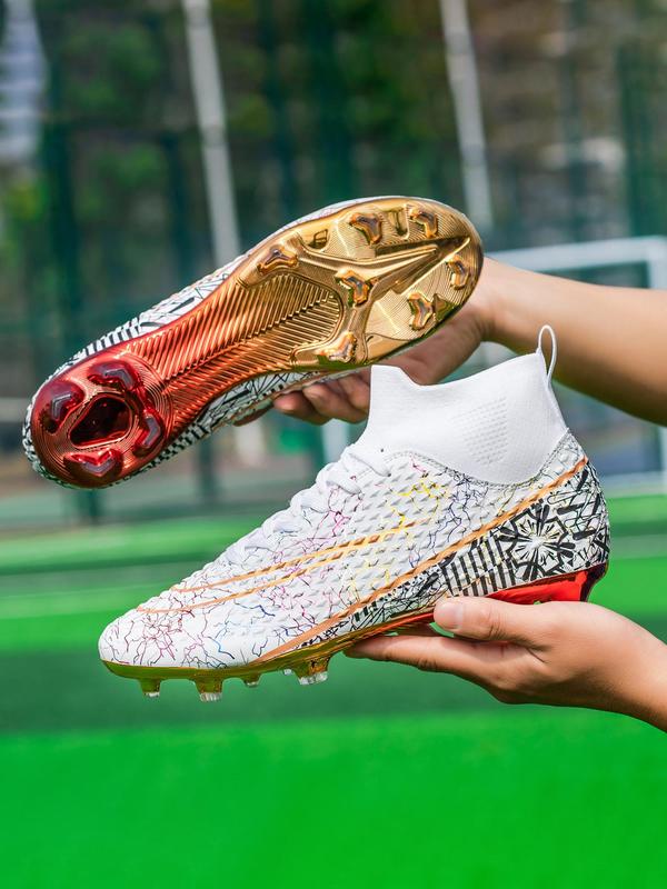 Men's Lace Up High Top Football Shoes, Breathable Comfortable Soccer Shoes, Professional Football Cleats, Anti-slip AG Spikes Football Shoes for All Seasons 8