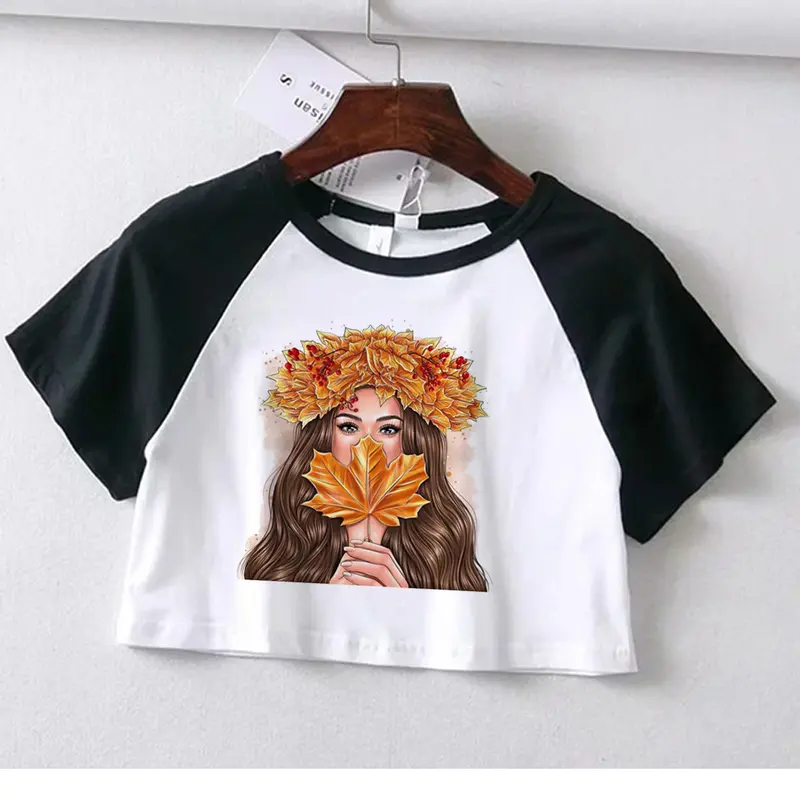Áo Crop Top Họa Tiết, Thiết Kế Hoa Và Cô Gái, Phong Cách Gothic, Dành Cho Nữ, Harajuku Và Kawaii, Quần Áo Thời Trang Đường Phố 4