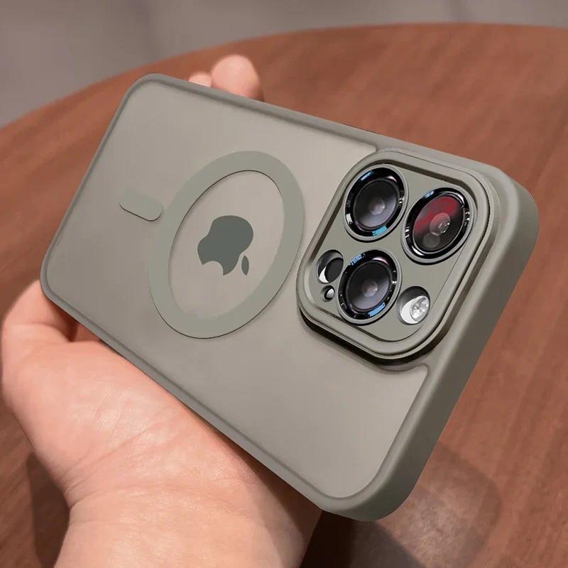 Product Introduction of Magnetic Luxury Matte Translucent Armor Shockproof Case For iPhone 15 14 13 12 11 16 Pro Max Plus Magsafe Wireless Charge Cover 14