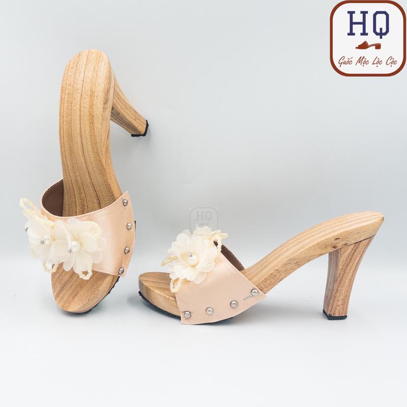  Guốc gỗ gót nhọn quai kết hoa Thủy Tiên dép nữ cao gót 6 phân 9 phân 12 phân guốc mộc cách tân mặc áo dài bà ba chụp hình diễn kịch đóng phim 