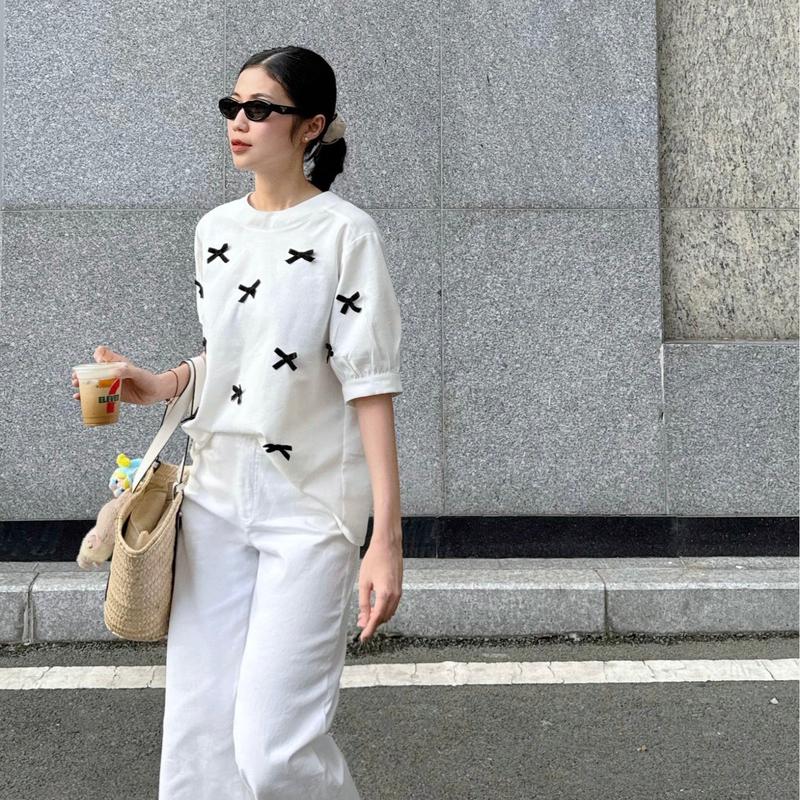 Áo Kiểu Nữ Thuongboo Chất Linen Mềm Mại Thoáng Mát Thiết Kế Xu Hướng Coquette Với Hoạ Tiết Nơ - Kelly Top 7