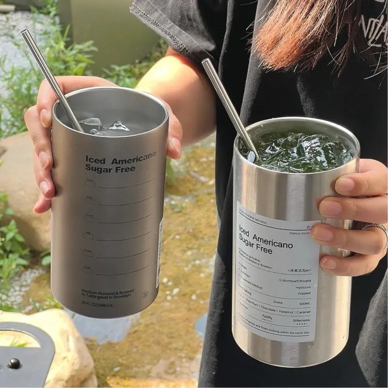 Ly Giữ Nhiệt Iced Americano Inox 304 Đúc Liền Khối Cao Cấp Có Nắp Đậy Tặng Kèm Ống Hút Hàng Loại 1 dung tích 600ml 3