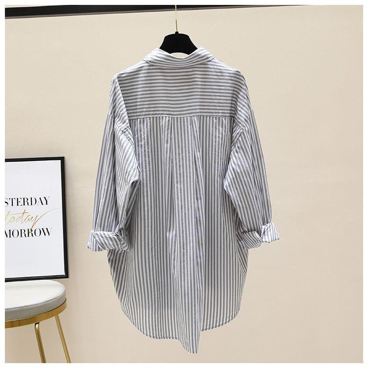 Product Introduction of Striped printed long-sleeve shirt women 2025 autumn new Korean version of loose simple mid-length cardigan shirt high-grade Top Womenswear 8
