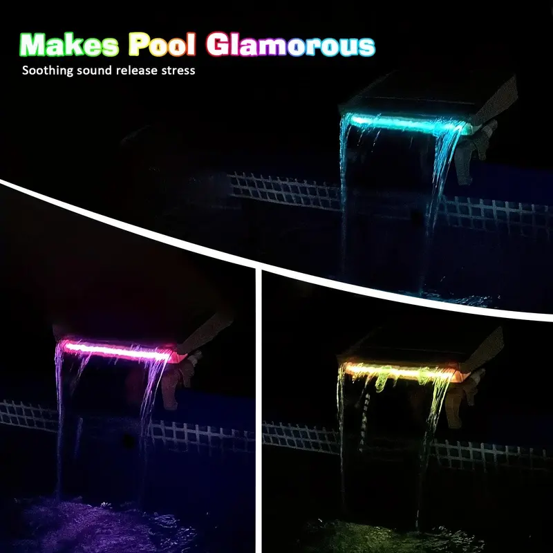 Pool Fountain Waterfall, LED Light Pool Fountain with Remote Control, Adjustable Width Fits Various Frames, Swimming Pool Frame Attachment Clamp Accessory 4