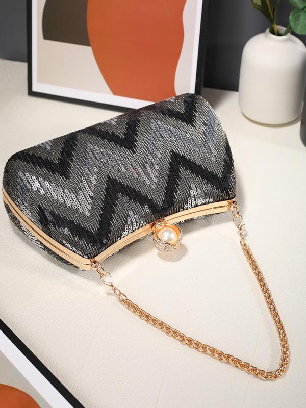 Women's Elegant Chevron Quilted Evening Bag, Exquisite Trendy Clutch Bag, Fashionable Bag for Party Decoration 4