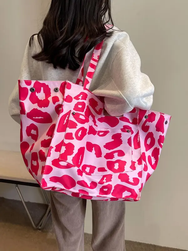 Fashion Leopard Pattern Tote Bag, Large Capacity Shoulder Bag for Women, Casual Trendy Versatile High-quality Daily Commuting Bag, Girl Fashionable Bag 6