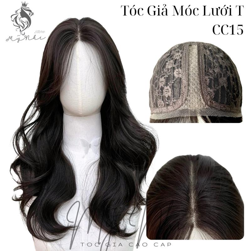 Tóc Giả Mỹ Nhi Nguyên Đầu Móc Lưới Chữ T Mái Bay CC15 50cm Xoăn Layer