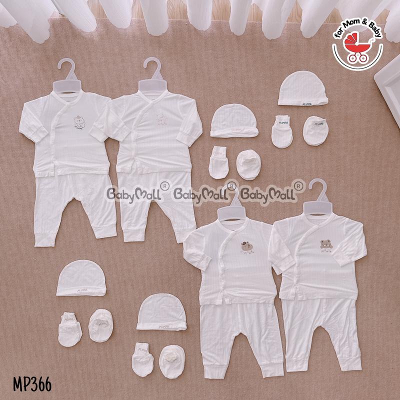 Mompa 366 Set Bộ sơ sinh kèm phụ kiện nón bao tay chân chất vải mát mịn cho bé sơ sinh MP366