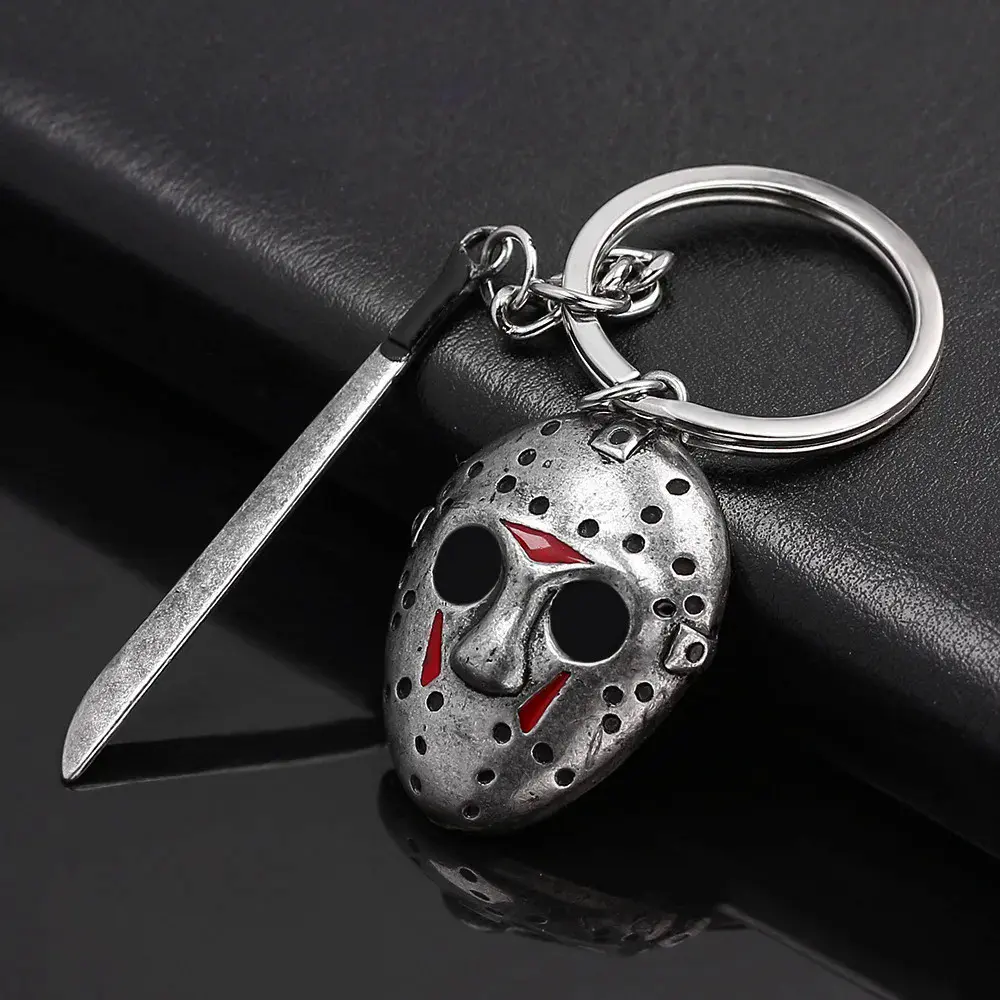 Jason mask metal keychain horror vintage sword decoration car keychain