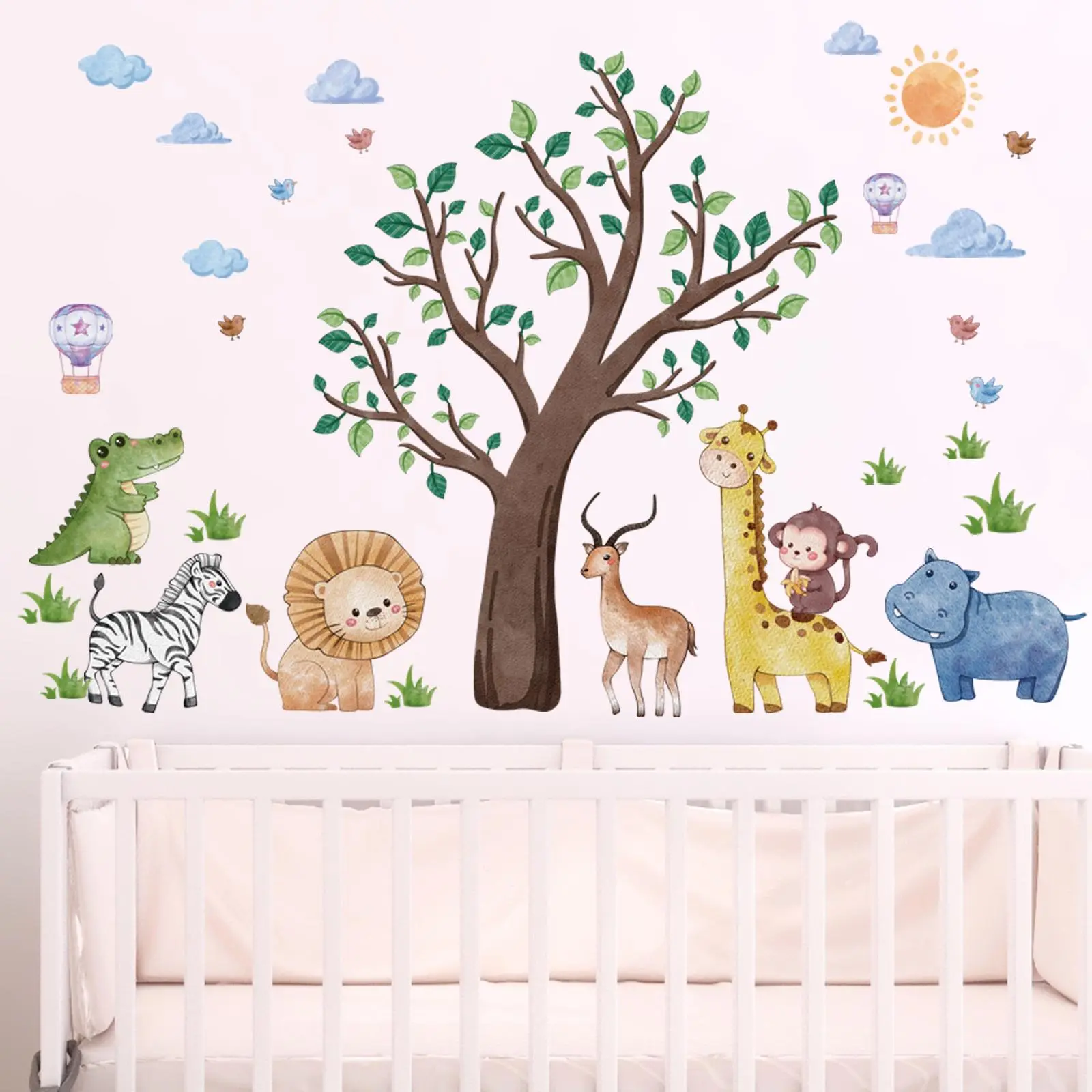 Jungle Animal Pattern Wall Sticker, Tree Pattern Wall Decal For Bedroom, Living Room, Living Room