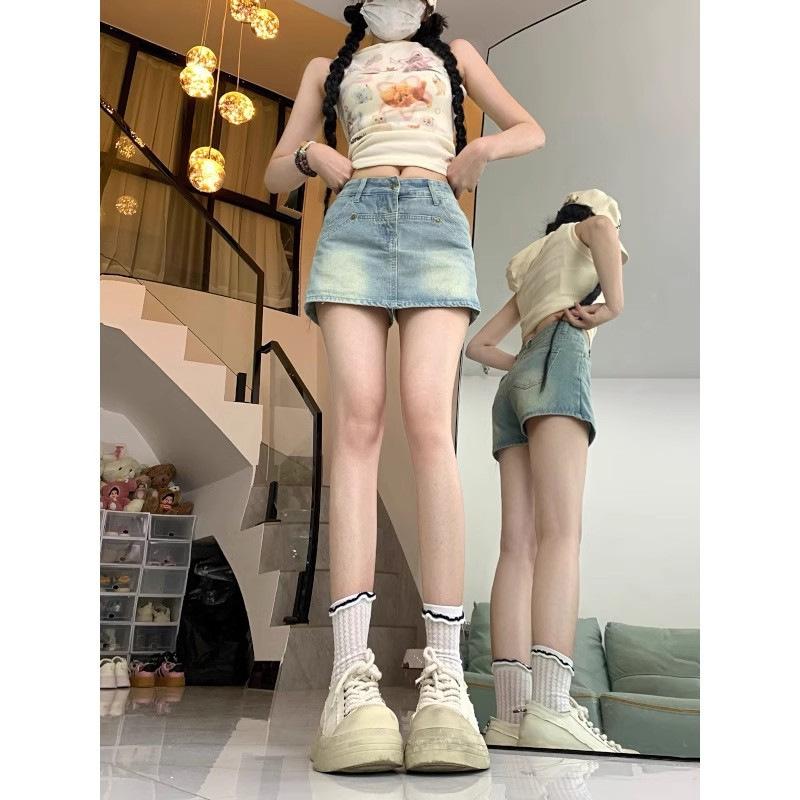 Chân Váy Denim, Ngoại Cỡ, Dành Cho Cô Gái Đầy Đặn, Chân Váy Chữ A, Cạp Cao, Phong Cách Cô Gái Nóng Bỏng, Quần Short Bó Sát, Hàng Mới Về Mùa Hè Của Phụ Nữ, Chân Váy 0