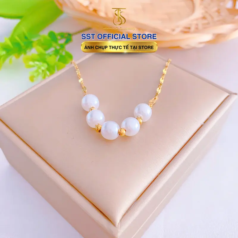 Dây Chuyền Nữ SST Official Ngọc Trai Phối Bi Dây Lá Me | Titan Không Đen Rỉ Sét VC437 6