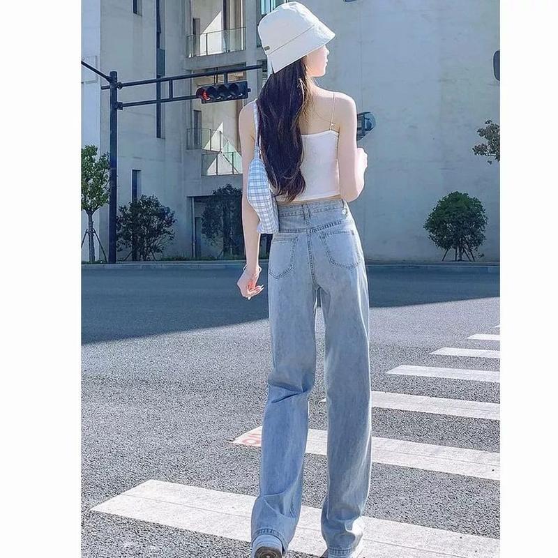 Product Introduction of Kulot Jeans Wanita Highwaist Premium Polos Gaya Korea Style Kekinian Viral Terbaru Boyfriend Jeans High Waist Model Korea Style Highwaist Kulot Jeans Wanita Loose 2