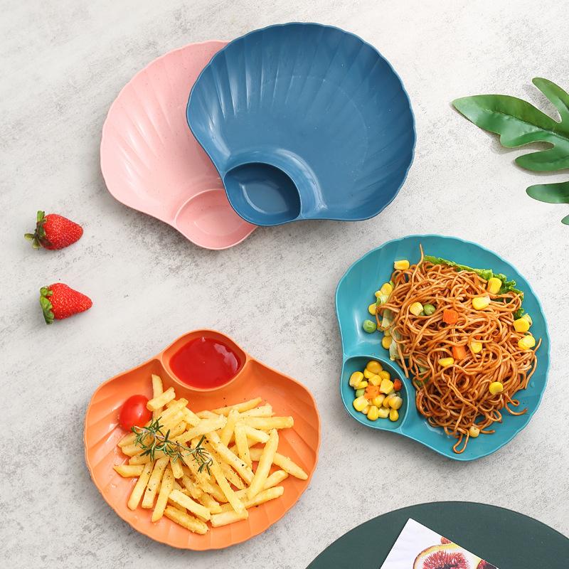 Đĩa Nhựa Đựng Thức Ăn Hoa Qủa Hình Vỏ Sò, Đĩa Nhựa Decor Có Ngăn Đựng Gia Vị Tiện Lợi