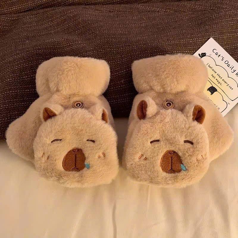 Găng tay Hở ngón capypara kute hottrend lót nỉ, bao tay len hình thú mùa đông chống lạnh thời trang giữ ấm tốt Nhung Voi Nam Cao Su