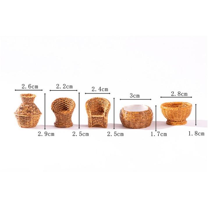 Mô hình bàn ghế tre, rổ tre, sọt tre size mini decor tiểu cảnh, trang trí nhà mô hình ( có clip thực tế ) 2