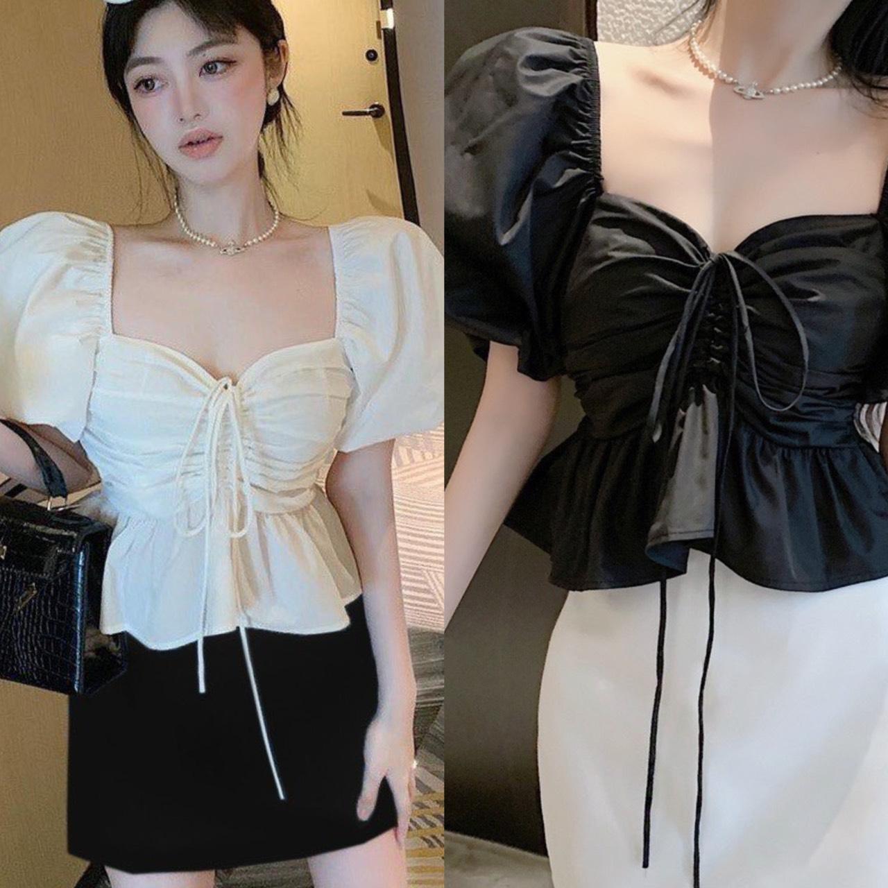 Thời Trang Bigsize Set Váy Áo Dự Tiệc Vải Cotton Lạnh 50 - 100Kg Dễ Thương Top Nữ Women Xoè Đen - A.1172