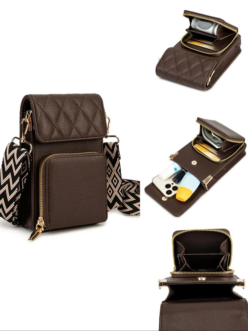 Product Introduction of Fashionable Argyle Quilted Detail Crossbody Bag, Casual Plain Phone Wallet Bag with Adjustable Wide Shoulder Strap, Simple All-match Bag for Daily Life 1