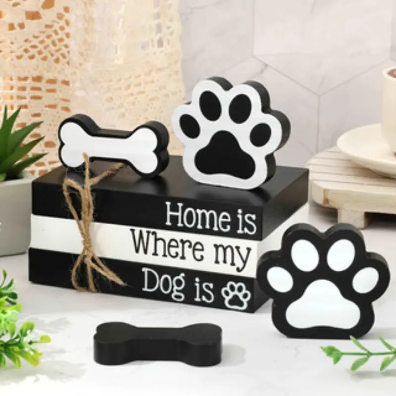 Dog Paw & Bone Design Wooden Ornament, 7 Counts/set Home Decor Statue, Desktop Decoration for Home Office Living Room Bedroom