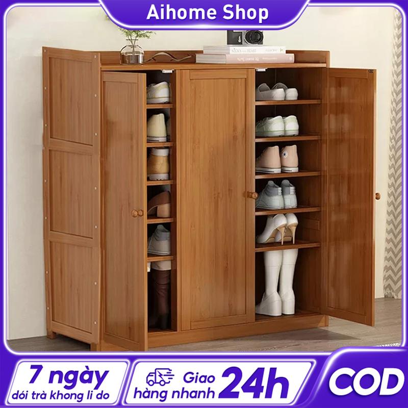 Aihome Shop Tủ Giày Gỗ Kệ Giày thoáng khí không mùi sang trọng hiện đại tủ đựng giày dép gỗ tre khúc gỗ tự nhiên phong cách sang trọng kiểu Nhật kệ giày gỗ, giá đựng giày dép