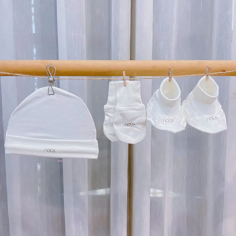 Nous - Phụ kiện mũ, bao tay chân màu trơn và hoạ tiết cho bé sơ sinh chất liệu petit 8