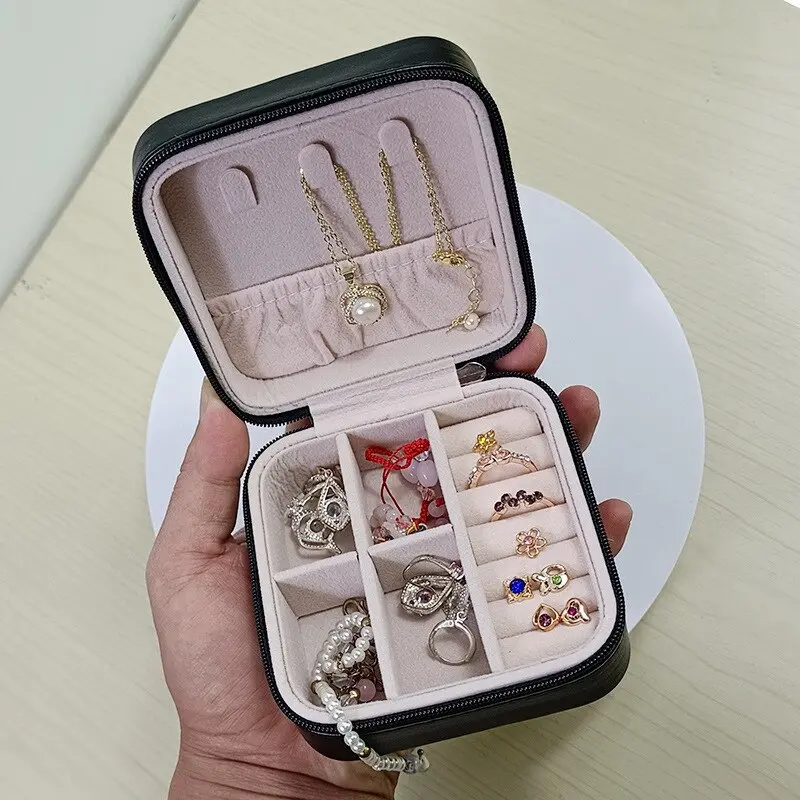 Hộp Đựng Đồ Trang Sức, Kích Thước Nhỏ, Cầm Tay, Thích Hợp Cho Gia Đình Và Du Lịch, Hộp Đựng Bông Tai Và Vòng Cổ, Dành Cho Phụ Nữ, Hộp Sắp Xếp Nhẫn, Làm Bằng Da PU, Hộp Trưng Bày 4