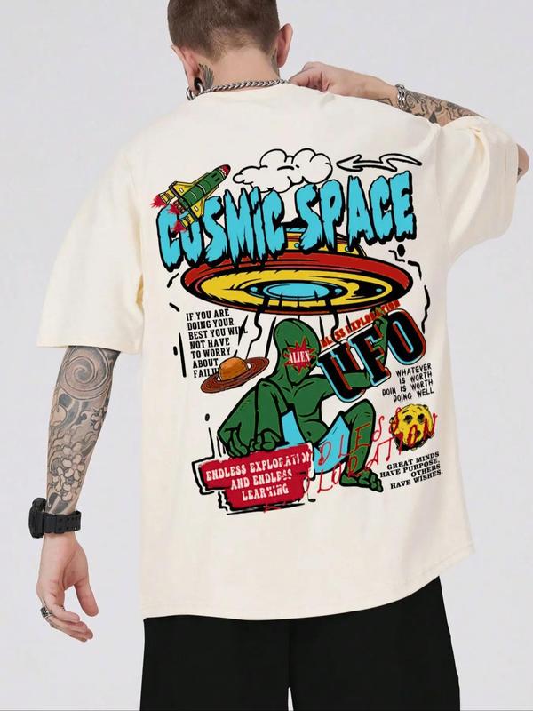 Men's Regular Fit Round Neck Drop Shoulder Graphic Tee, Summer Clothes Creative Print Crew Neck Short Sleeve T-shirt for Summer, Fashion Casual Men's Clothes for Daily Wear 0
