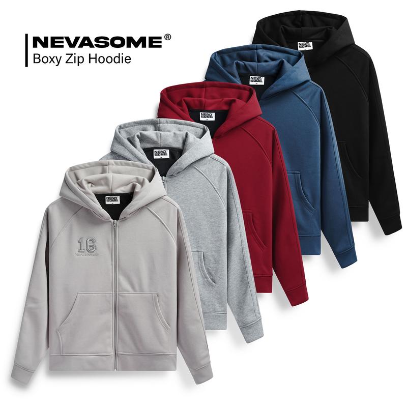 Xả Hàng Áo Hoodie Zip 16 Form Boxy Local Brand NEVASOME - Nỉ Lót Lông Cừu 5 Màu 360 gsm Dài Tay Nam Nữ