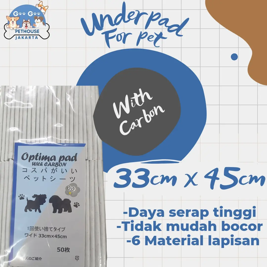 Underpad perlak alas pipis anjing carbon ukuran 33 cm x 45 cm - 1 Pack