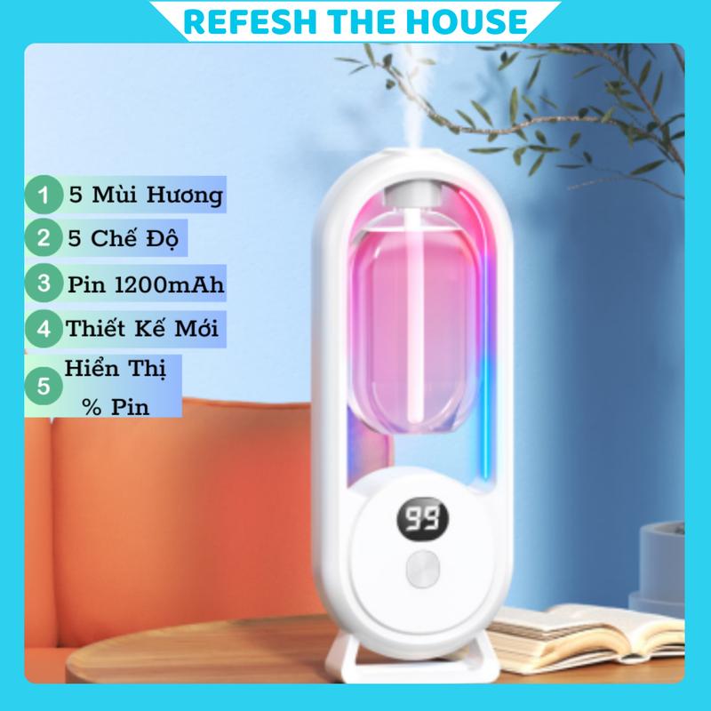 Máy xịt thơm phòng tự động xịt khử mùi 5 chế độ tùy chỉnh RTH03, 5 mùi hương, pin sạc 1200mAh. Phun Sương Máy Xông Tinh Dầu Máy Khuếch Tán Tinh Dầu Xông Tinh Dầu Phun Tinh Dầu