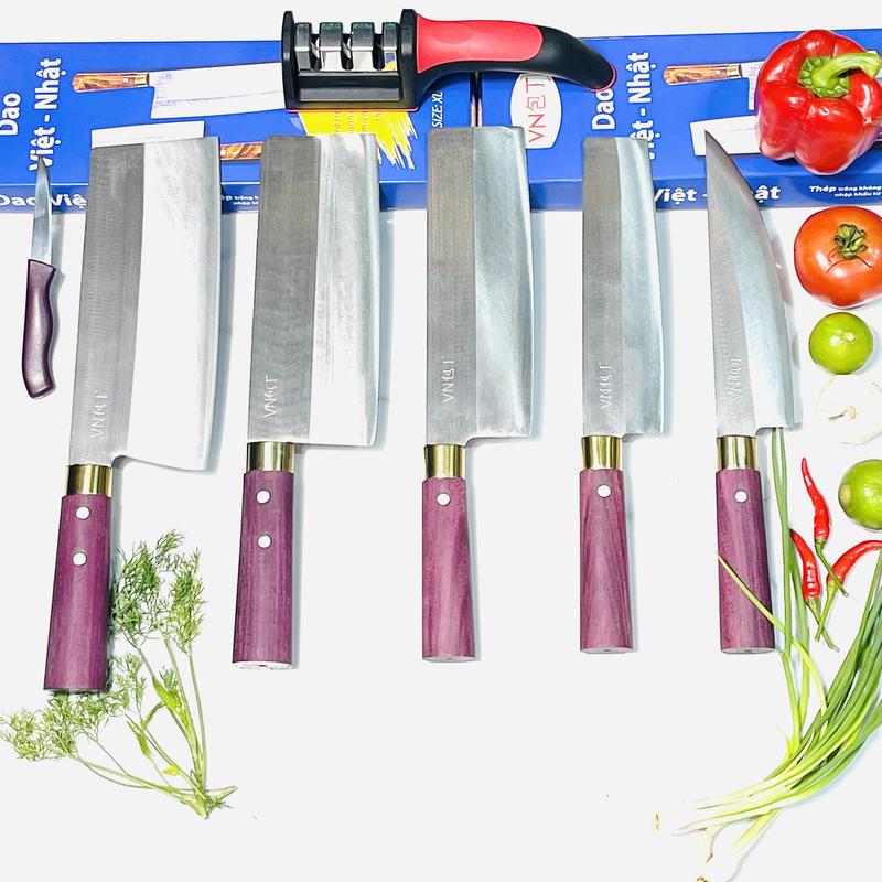 combo 5 dao nhà bếp thép trắng chống rỉ cán gỗ cẩm tím 7