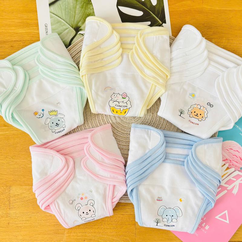 SET 5 Tã Vải sơ sinh In Hình cao cấp CUNCON, chất vải cotton 100%, Size 1,2,3 cho bé sơ sinh-9kg  Quần dán bỉm Voi