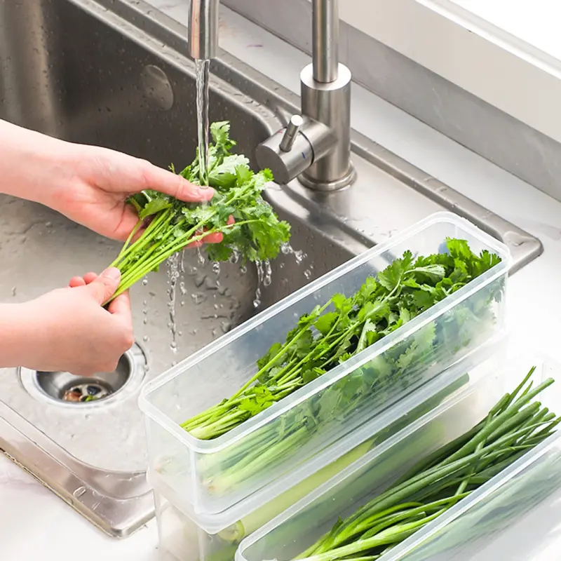 Hộp bảo quản thực phẩm tủ lạnh, 4 hộp, Thích hợp cho các loại thực phẩm như hành tây, tỏi và các loại rau khác, cũng thích hợp cho mì ống, trứng, có thể được sử dụng trong tủ lạnh, bảo quản thực phẩm, hộp bảo quản rau và trái cây, làm bằng nhựa 7