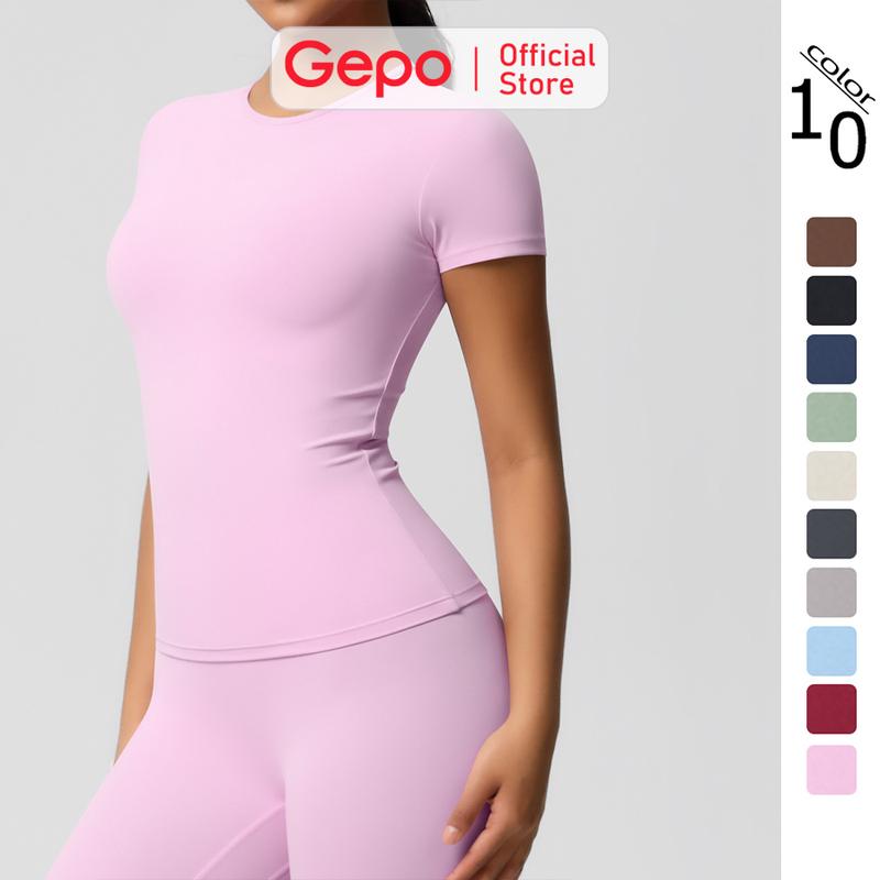 Áo Thun Thể Thao Nữ Cổ Tròn Ngắn Tay GEPO Form Chiết Eo Ôm Body Tập Gym Yoga Nhiều Màu Cao Cấp GP236