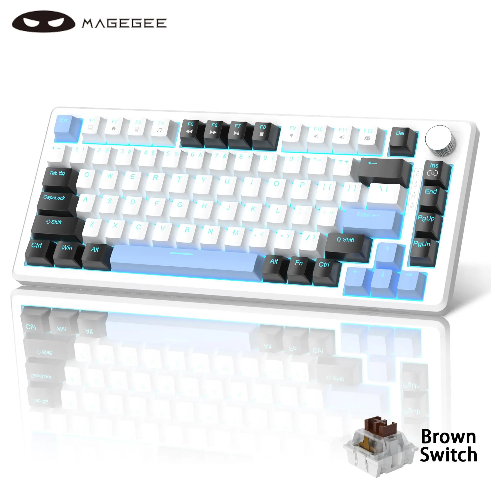MageGee MK-STAR75 Mechanical Gaming Keyboard, 75% Compact Blue Backlit Wired Gaming Keyboard with Switches, Silent Portable Keyboard for PC Computer