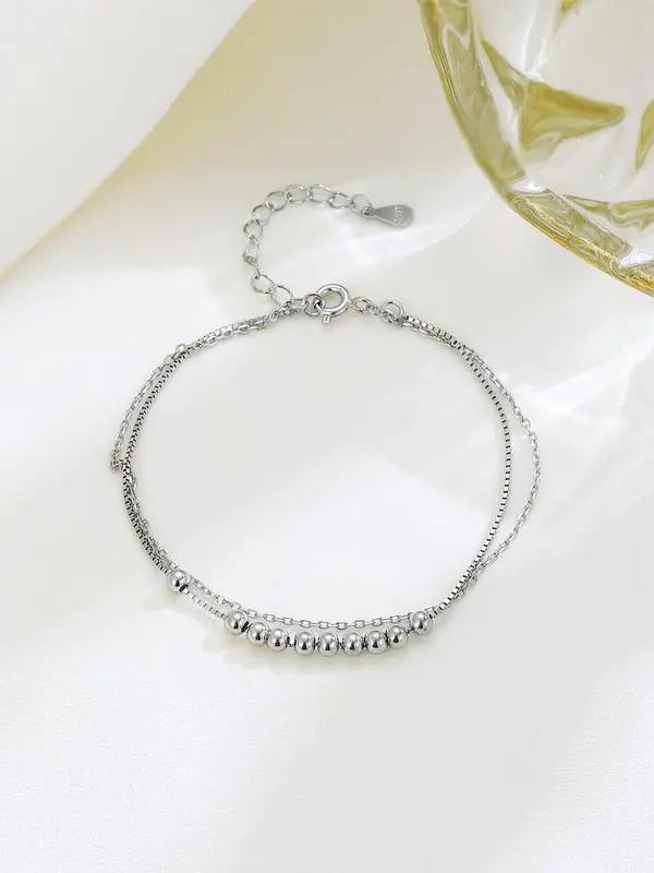 S925 Sterling Silver Simple Double-layer Beaded Bracelet, Fashionable Jewelry for Women & Girls, Trendy All-match & Exquisite Jewelry for Birthday Gift 4
