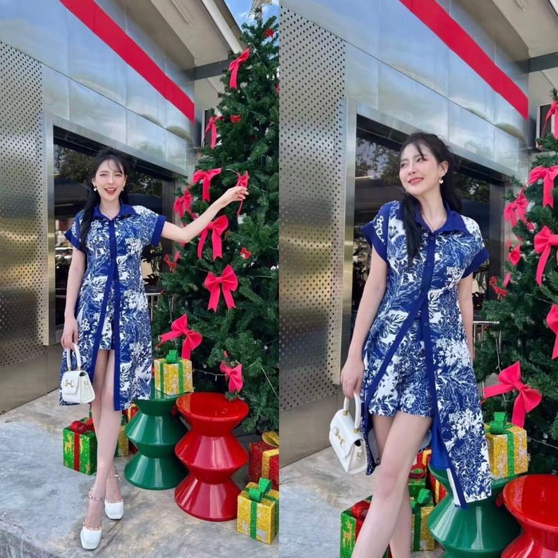 SET7230 Aida Printed Long Shirt w/ Shorts Set 8