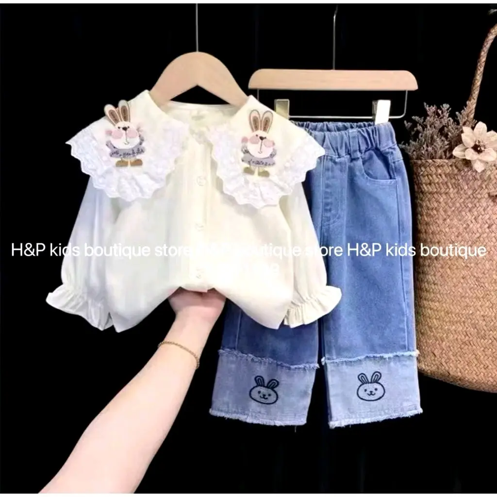Sét bộ từ 10-28kg áo somi tay dài kèm quần jean cho bé gái