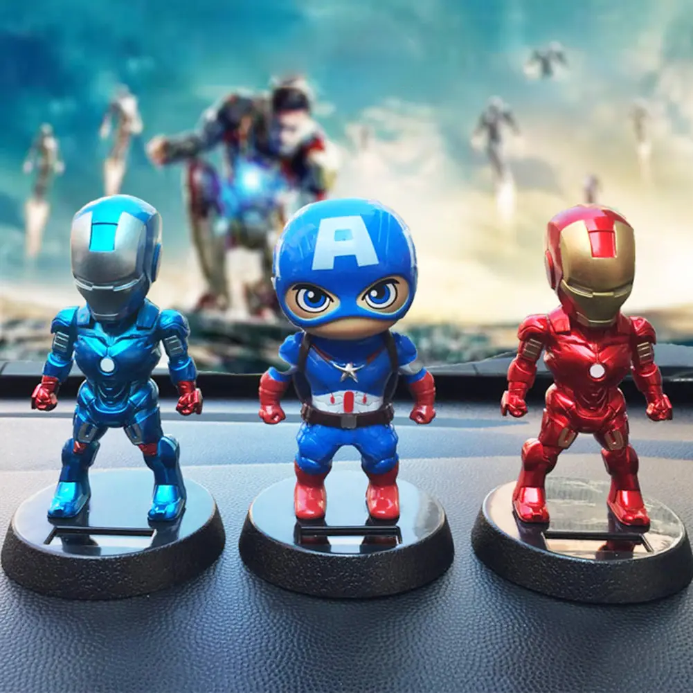 Car Interior Avengers Hero Series OnePiece Solar Power Shaking Head Doll Toy Car Dashboard Ornament Auto Home Decoration Solar Swing for Kids Gifts