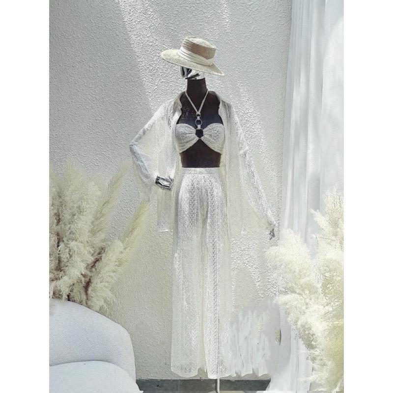 Set bikini đồ bơi nữ 3 món sang chảnh áo 2 dây kèm áo khoác ngoài phối quần ren xinh đẹp đi chơi đi biển du lịch tính 1