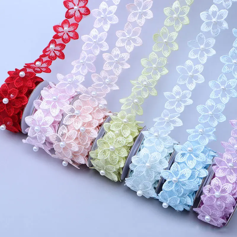 Ruy Băng Organza Hoa, Chiều Rộng 3.5Cm, Ren Thêu, Dải Đính Ngọc Trai Và Đính Cườm, Vải Trang Trí, Thích Hợp Cho Vật Liệu Thủ Công, Váy Cưới Và Phụ Kiện Quần Áo, Đồ Thủ Công Tự Làm, Đồ Trang Trí Và May Vá