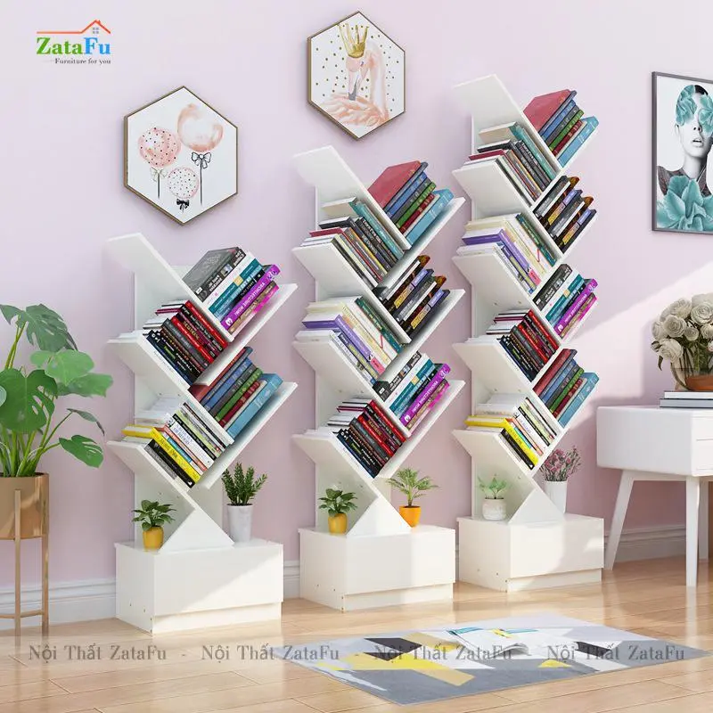 Kệ Sách Hình Cây Xương Cá Chất Liệu Gỗ Dày 17mm Chắc Chắn KTT-42 ZataFu 2