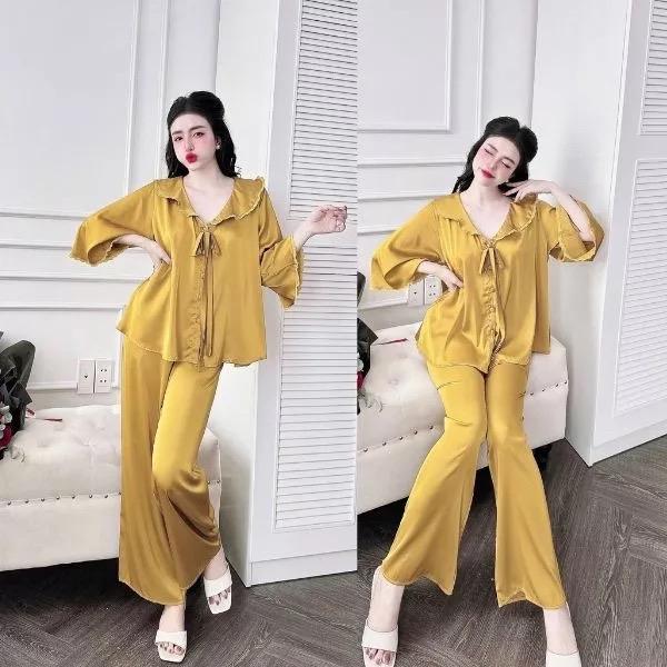 From RỘNG (45-70kg) Bộ Quần Áo Tiểu Thư Quần Dài, Áo Nơ Tay Lững Phối Ren Nữ Women 8