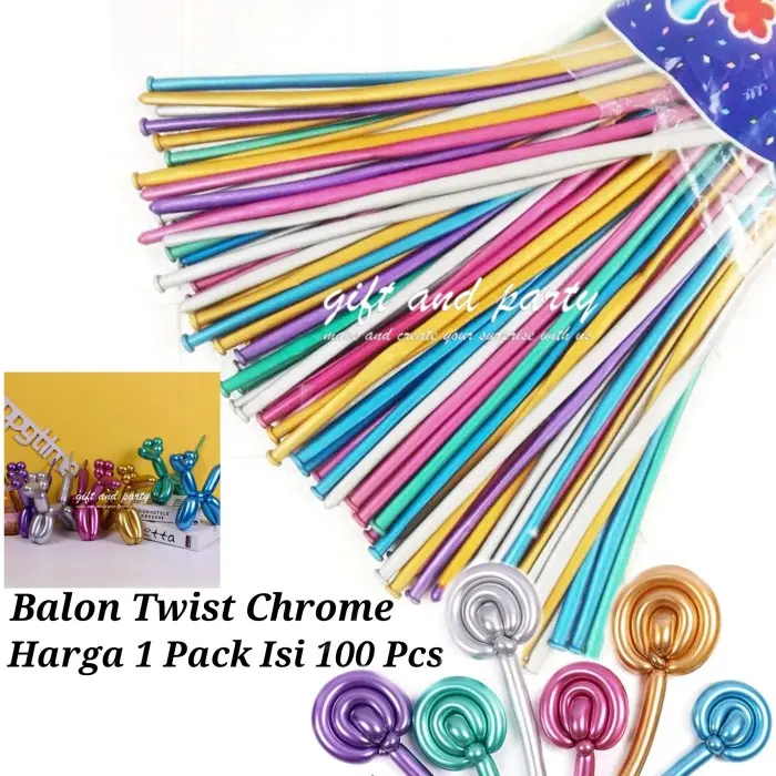 Balon Twist Chrome 1 Pack Isi 100 Pcs / Balon Per Pack / Balon Cacing