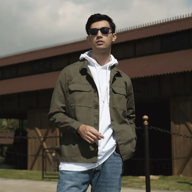 CUTOFF Oliver Trucker Jaket Outer Pria Polos Casual Lengan Panjang 3